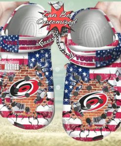 Nhl Carolina Hurricanes American Flag Custom Name Crocs Clog