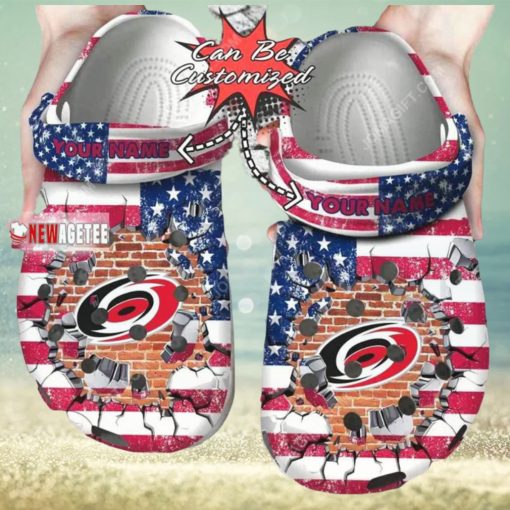 Nhl Carolina Hurricanes American Flag Custom Name Crocs Clog