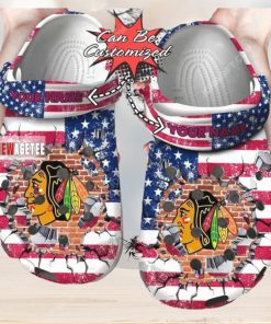 Nhl Chicago Blackhawks American Flag Custom Name Crocs Clog