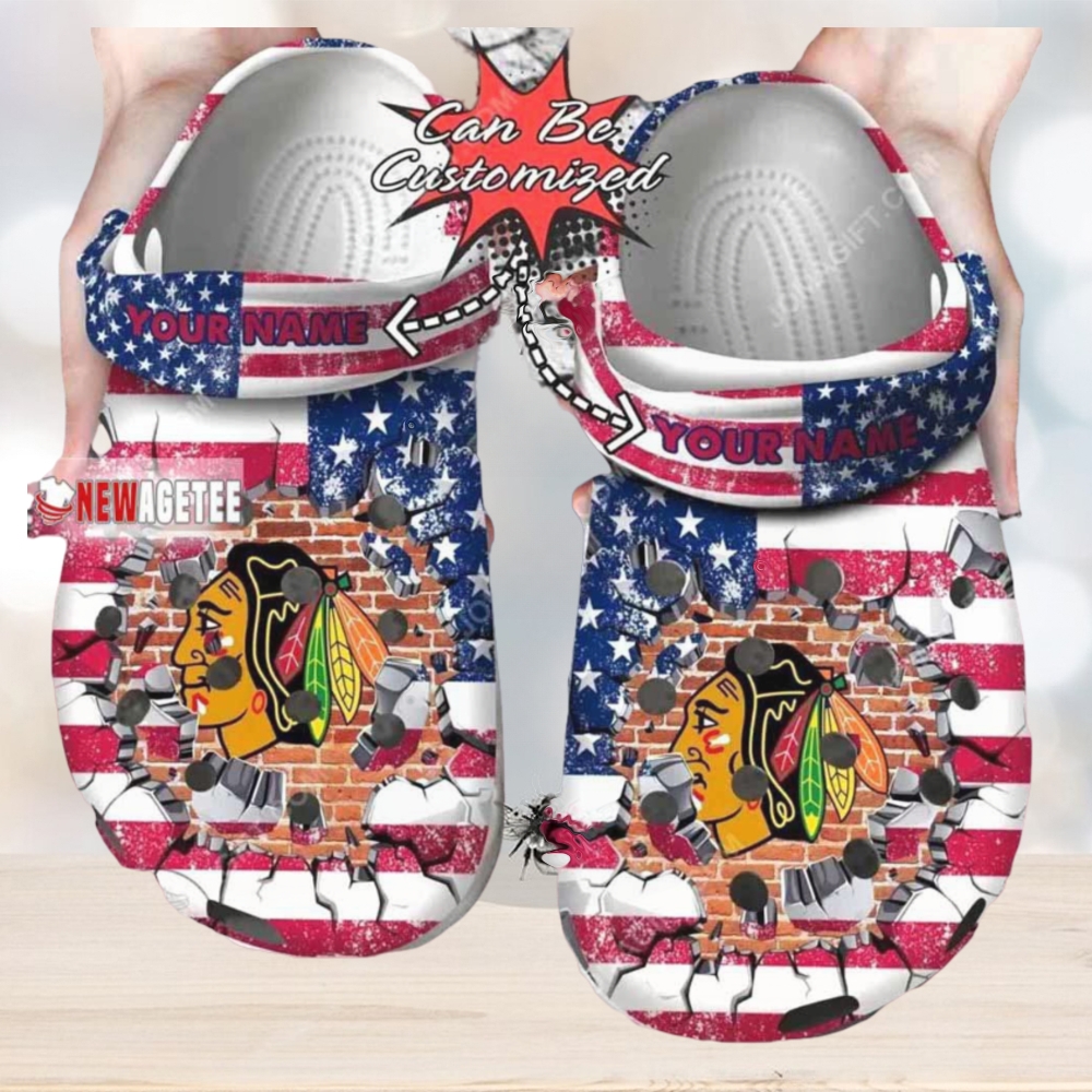 Nhl Chicago Blackhawks American Flag Custom Name Crocs Clog Nhl Chicago Blackhawks American Flag Custom Name Crocs Clog