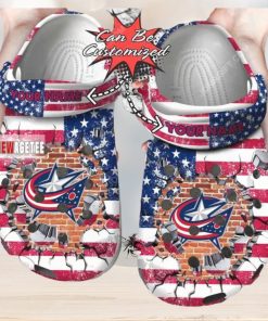 Nhl Columbus Blue Jackets American Flag Custom Name Crocs Clog