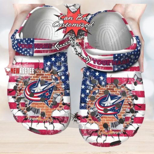 Nhl Columbus Blue Jackets American Flag Custom Name Crocs Clog