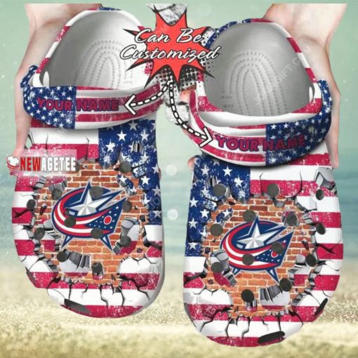 Nhl Columbus Blue Jackets American Flag Custom Name Crocs Clog
