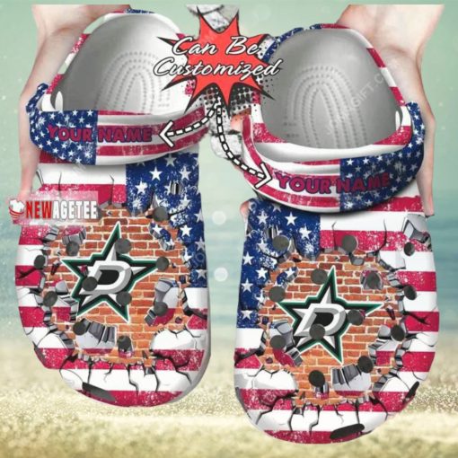 Nhl Dallas Stars American Flag Custom Name Crocs Clog