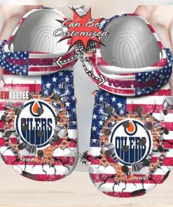 Nhl Edmonton Oilers American Flag Custom Name Crocs Clog