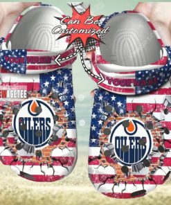 Nhl Edmonton Oilers American Flag Custom Name Crocs Clog