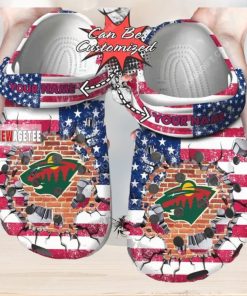 Nhl Minnesota Wild American Flag Custom Name Crocs Clog