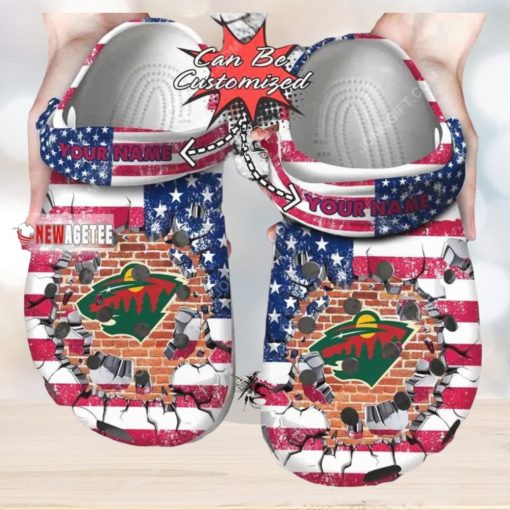 Nhl Minnesota Wild American Flag Custom Name Crocs Clog