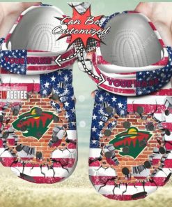 Nhl Minnesota Wild American Flag Custom Name Crocs Clog