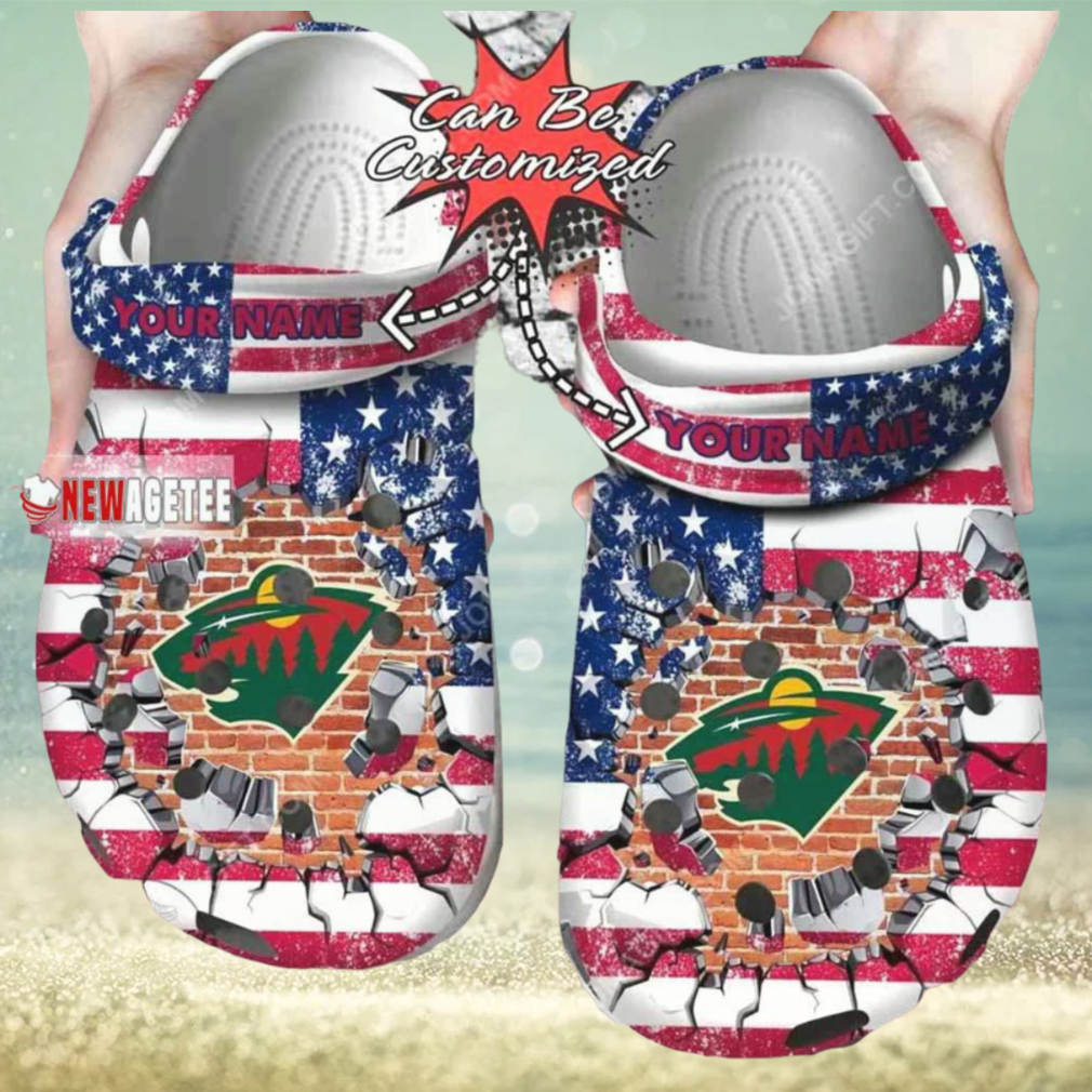 Nhl Minnesota Wild American Flag Custom Name Crocs Clog Nhl Minnesota Wild American Flag Custom Name Crocs Clog