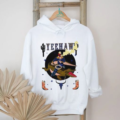 Nice Yeehaw Cowboy skull riding Gator shirt