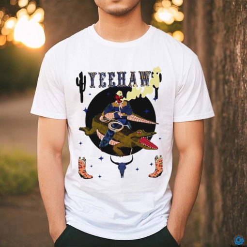 Nice Yeehaw Cowboy skull riding Gator shirt