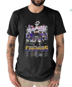 Official Baltimore Ravens Super Bowl LVIII 2024 Champions Signatures T Shirt