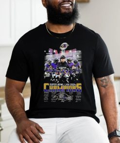 Official Baltimore Ravens Super Bowl LVIII 2024 Champions Signatures T Shirt