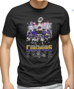 Official Baltimore Ravens Super Bowl LVIII 2024 Champions Signatures T Shirt