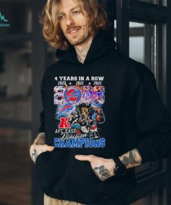 Official Buffalo Bills AFC east Division 4 years in a row 2021 2024 mascot logo shirt