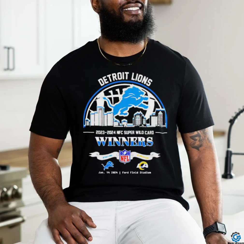 Official Detroit Lions 2023 2024 NFL Super Wild Card Winners Skyline NFL Playoffs Divisional Shirt Official Detroit Lions 2023 2024 NFL Super Wild Card Winners Skyline NFL Playoffs Divisional Shirt