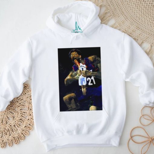 Official Joel Embiid devours Victor Wembanyama San Antonio Spurs oil paint shirt