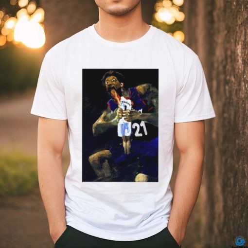Official Joel Embiid devours Victor Wembanyama San Antonio Spurs oil paint shirt