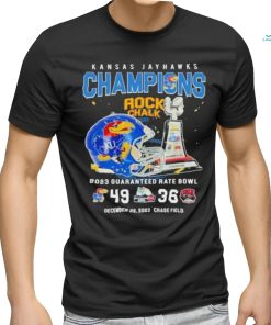 Official Kansas Jayhawks Champions Rock Chalk 2023 Guaranteed Rate Bowl 49 36 Shirt