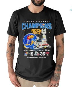 Official Kansas Jayhawks Champions Rock Chalk 2023 Guaranteed Rate Bowl 49 36 Shirt