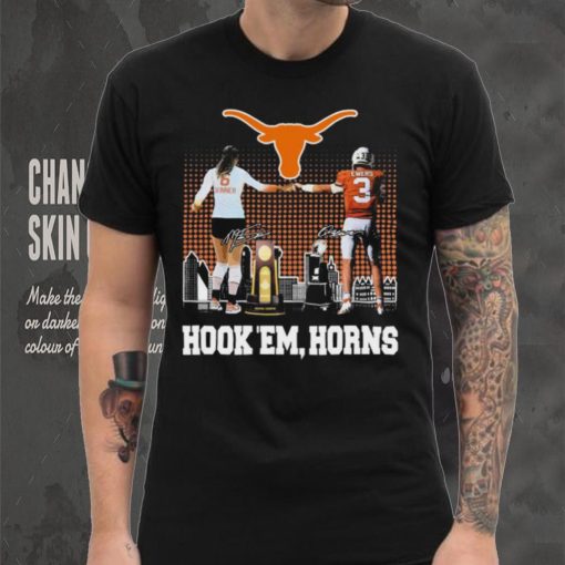 Official Madisen Skinner And Quinn Ewers Texas Hook ‘Em, Horns Signatures Shirt