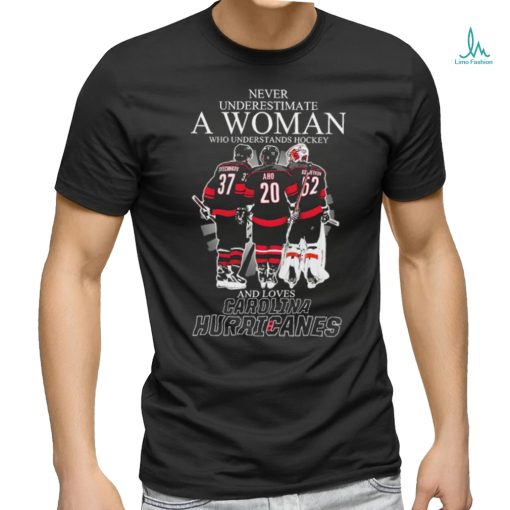 Official Never Underestimate A Woman Who Understands Hockey And Loves Carolina Hurricanes Svechnikov, Aho And Kochetkov Signatures Shirt