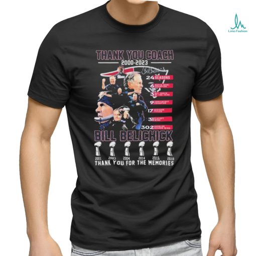 Official Official Thank You, Coach 2000 2023 Bill Belichick New England Patriots Thank You For The Memories Signature Shirt