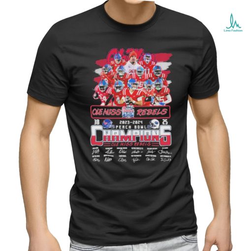 Official Ole Miss Rebels Team 2023 2024 Peach Bowl Champions Signatures Shirt