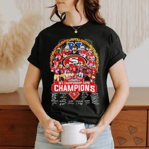 Official San Francisco 49ers 2023 2024 NFC Championship Game Champions Signatures shirt