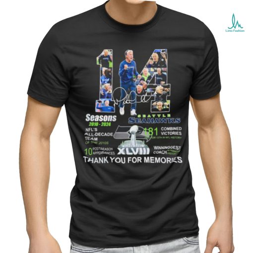 Official Seattle Seahawks Coach Pete Carroll 14 Seasons 2010 – 2024 Thank You For The Memories Shirt