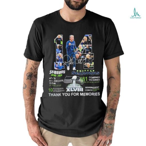 Official Seattle Seahawks Coach Pete Carroll 14 Seasons 2010 – 2024 Thank You For The Memories Shirt