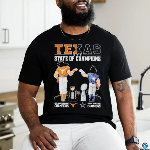 Official Son Goku And Vegeta Texas State Of Champions 2023 NCAA Tournament And Super Bowl Champions Shirt