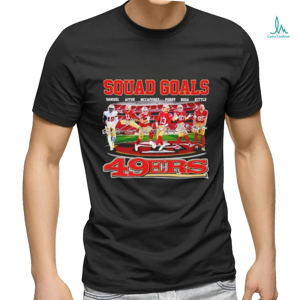 Official Squad Goals San Francisco 49ers Samuel Aiyuk McCaffrey Purdy Bosa Kittle Signatures T Shirt Official Squad Goals San Francisco 49ers Samuel Aiyuk McCaffrey Purdy Bosa Kittle Signatures T Shirt