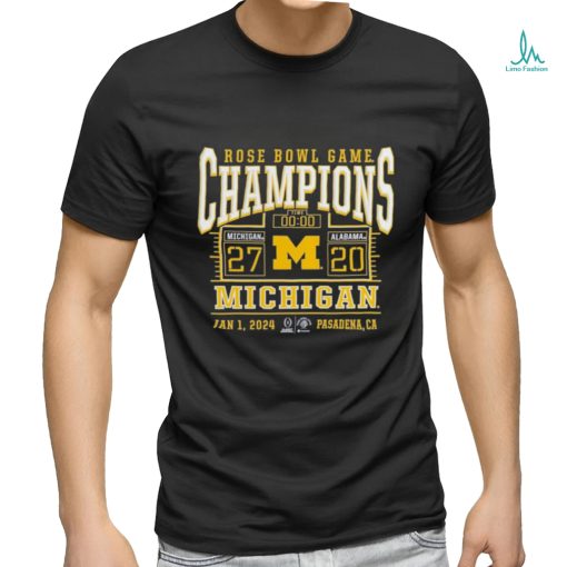 Official branded College Football Playoff 2024 Michigan Wolverines Rose Bowl Champions Score T Shirt