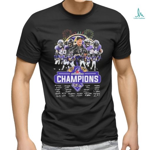 Official firework Baltimore Ravens Team 2024 AFC Champions Signatures Shirt