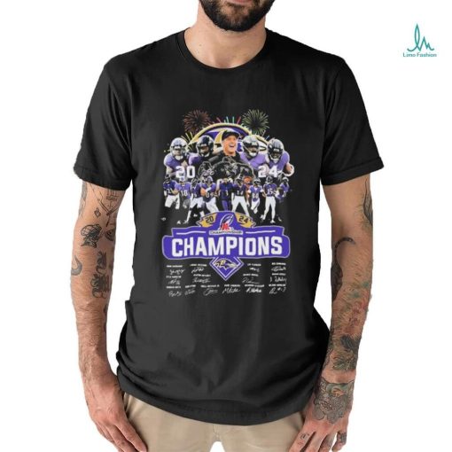 Official firework Baltimore Ravens Team 2024 AFC Champions Signatures Shirt