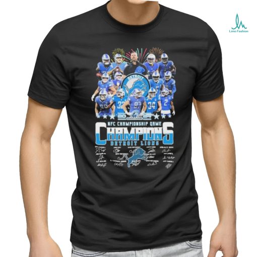 Official firework Detroit Lions Team 2024 NFC Championship Game Champions Signatures Shirt