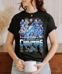 Official firework Detroit Lions Team 2024 NFC Championship Game Champions Signatures Shirt