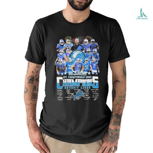 Official firework Detroit Lions Team 2024 NFC Championship Game Champions Signatures Shirt