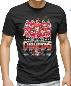 Official firework San Francisco 49ers Team 2024 NFC Champions Signatures Shirt