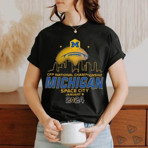 Official football Skyline City Night CFP 2024 National Championship Michigan Space City T Shirt