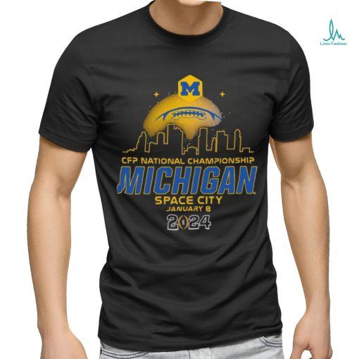 Official football Skyline City Night CFP 2024 National Championship Michigan Space City T Shirt