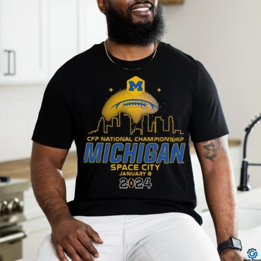 Official football Skyline City Night CFP 2024 National Championship Michigan Space City T Shirt