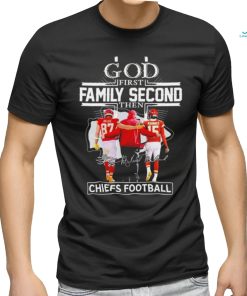 Official god First Family Second Then Kansas City Chiefs Travis Kelce, Patrick Mahomes and andy Reid Signatures shirt