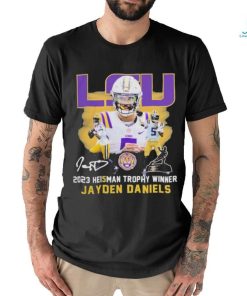 Official lSU Tigers Jayden Daniels 2023 Heisman Trophy Winner Signatures Shirt