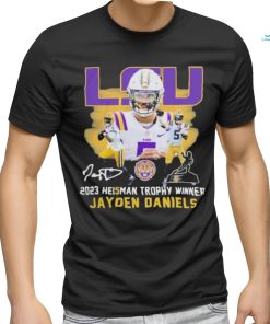 Official lSU Tigers Jayden Daniels 2023 Heisman Trophy Winner Signatures Shirt