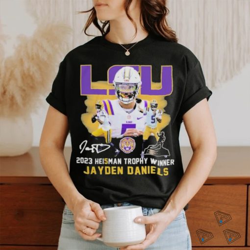 Official lSU Tigers Jayden Daniels 2023 Heisman Trophy Winner Signatures Shirt