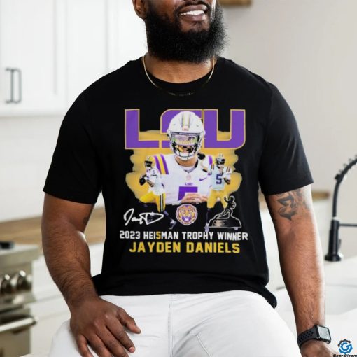 Official lSU Tigers Jayden Daniels 2023 Heisman Trophy Winner Signatures Shirt