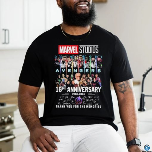 Official marvel Studios Avengers 16th Anniversary 2008 2024 Thank You For The Memories Signatures Shirt